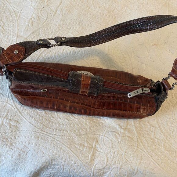 Y2K Brown Faux Alligator Embellished Shoulder Saddle Bag - Picture 6 of 13